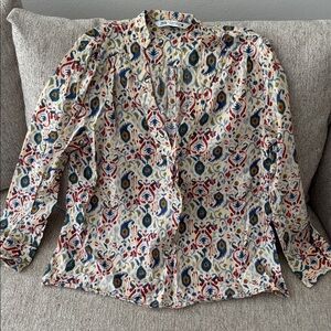 Zara Floral Blouse with Red and Blue Accents